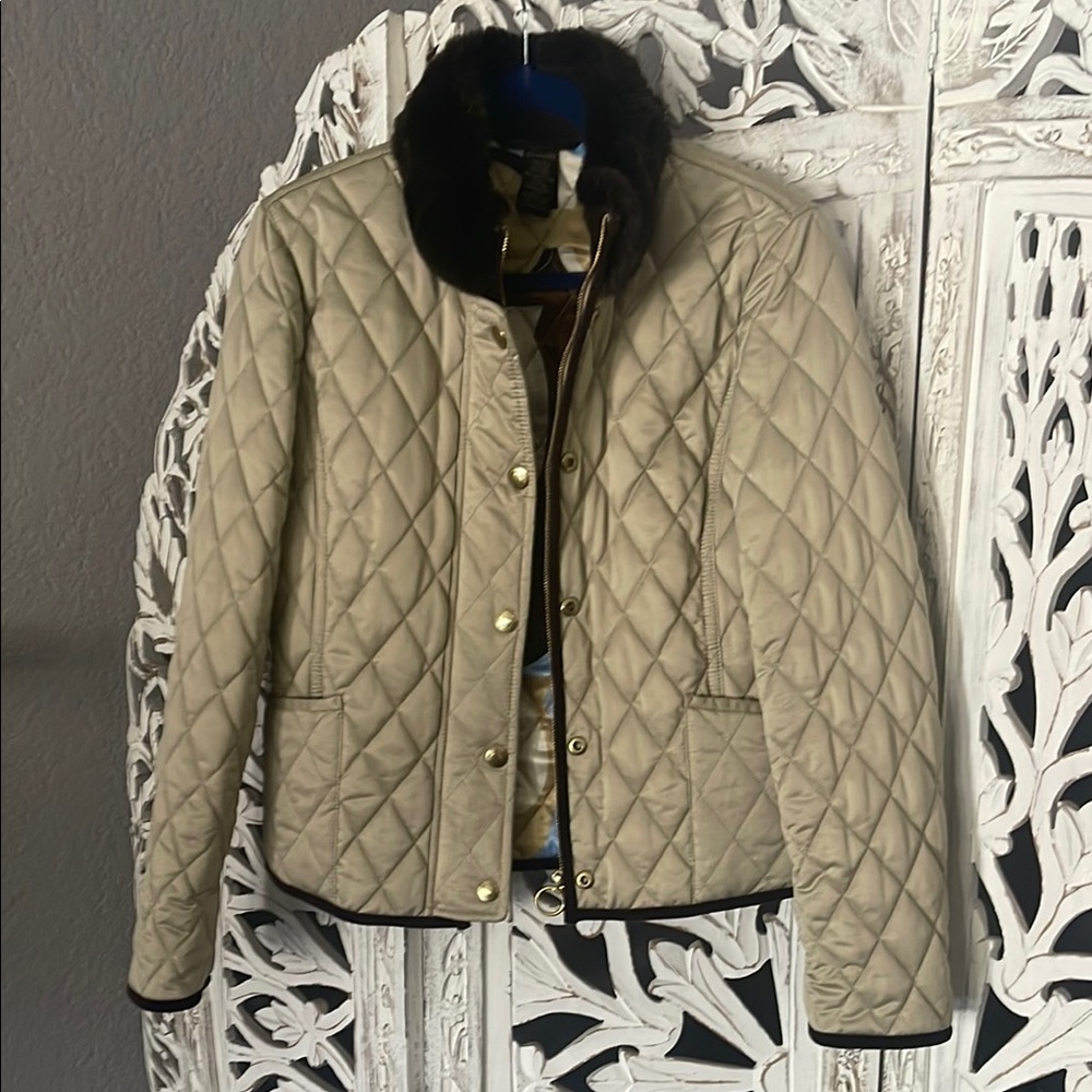 COACH Quilted Tan Jacket with Brown Trim